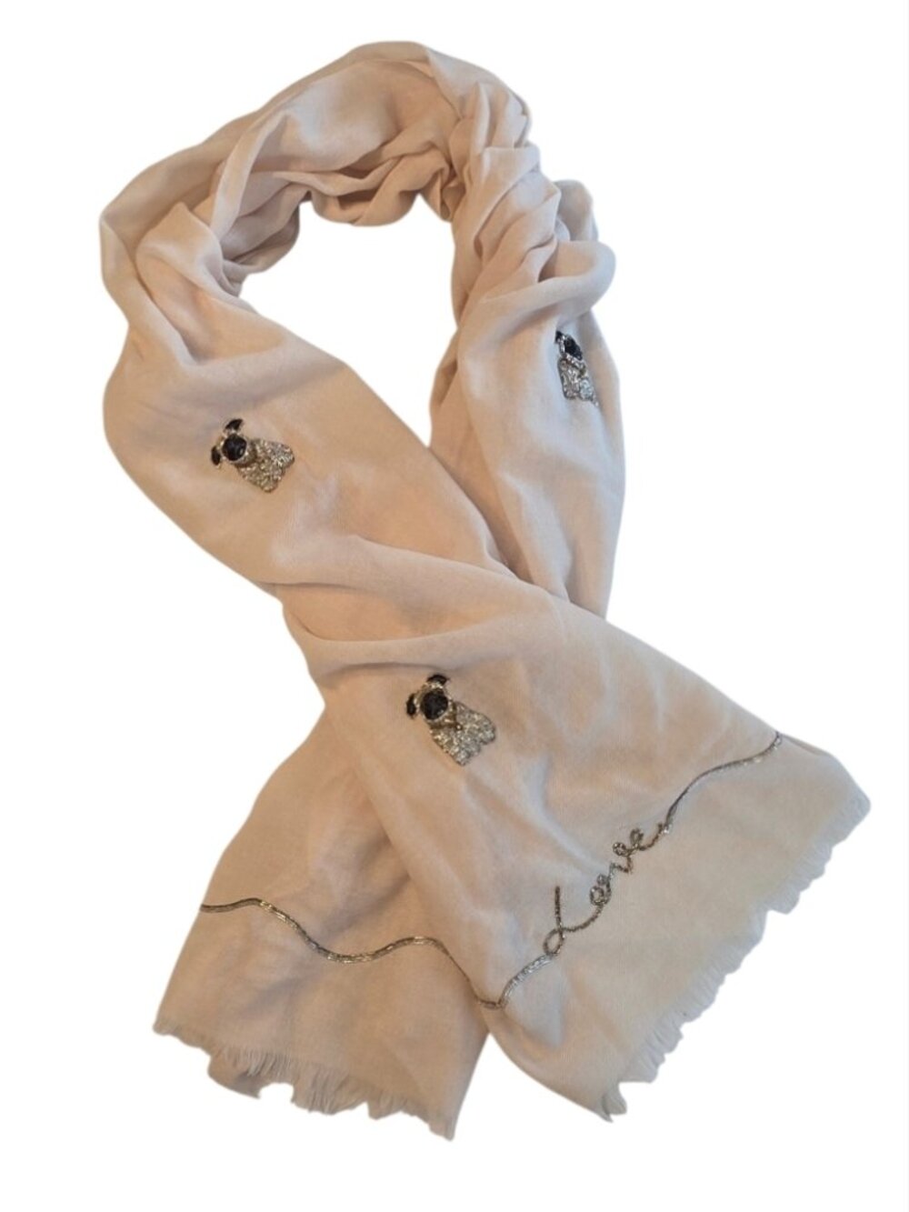 Citrus Dog Wrap Scarf Cashmere Wool Embroidered Beaded Metallic Pug Bulldog